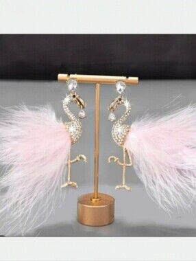 🌺Flamingo Feather Rhinestone Earings Flamingo Accessories Flamingo Jewelry
